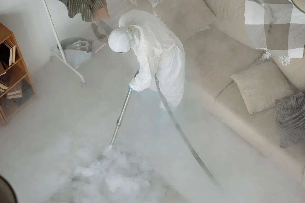 Biohazard cleanup technician in protective equipment, Northpoint, Milwaukee, WI